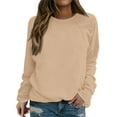 thumbnail image 1 of Women's Solid Color Raglan Sleeve Crewneck Pullover, Soft Breathable Oversized Drop Shoulder Cropped Sweatshirt, Casual Loose Fit Top for Everyday Wear, Loungewear and Street Fashion Khaki XXL, 1 of 4