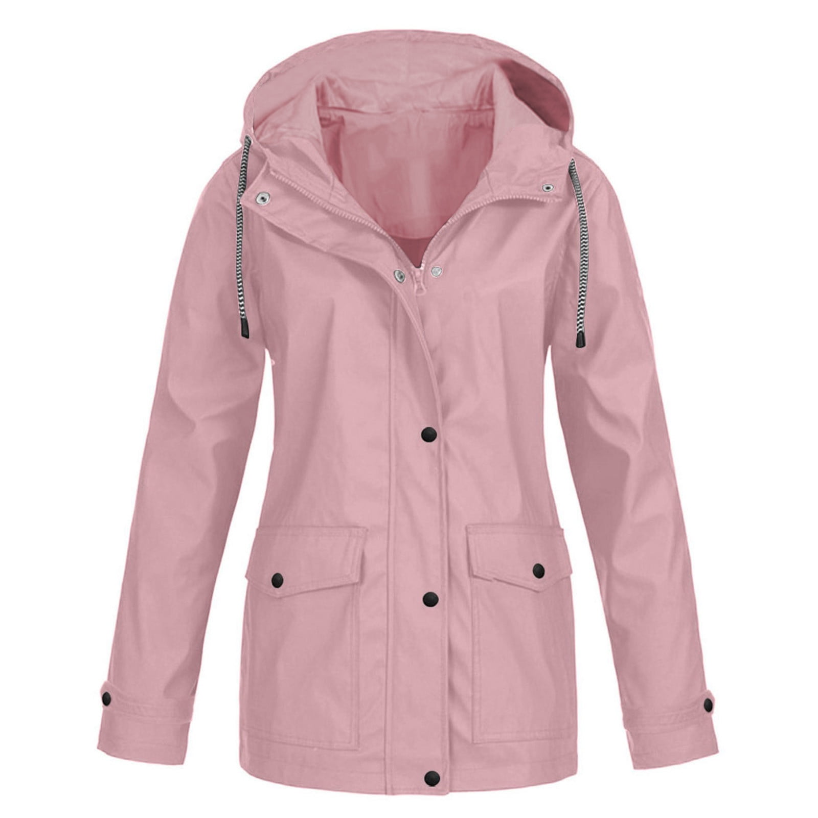 Women s Solid Color Raincoats Casual Travel Waterproof Coats Lightweight Outwear Hooded Jacket with Pockets Walmart