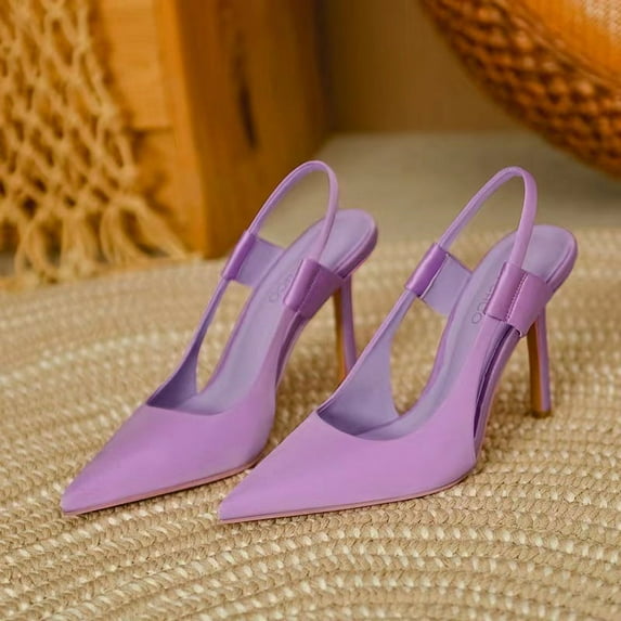 Women's Solid Color Retro Vintage Sling Back High Heel Shoes Party Wedding Shoes