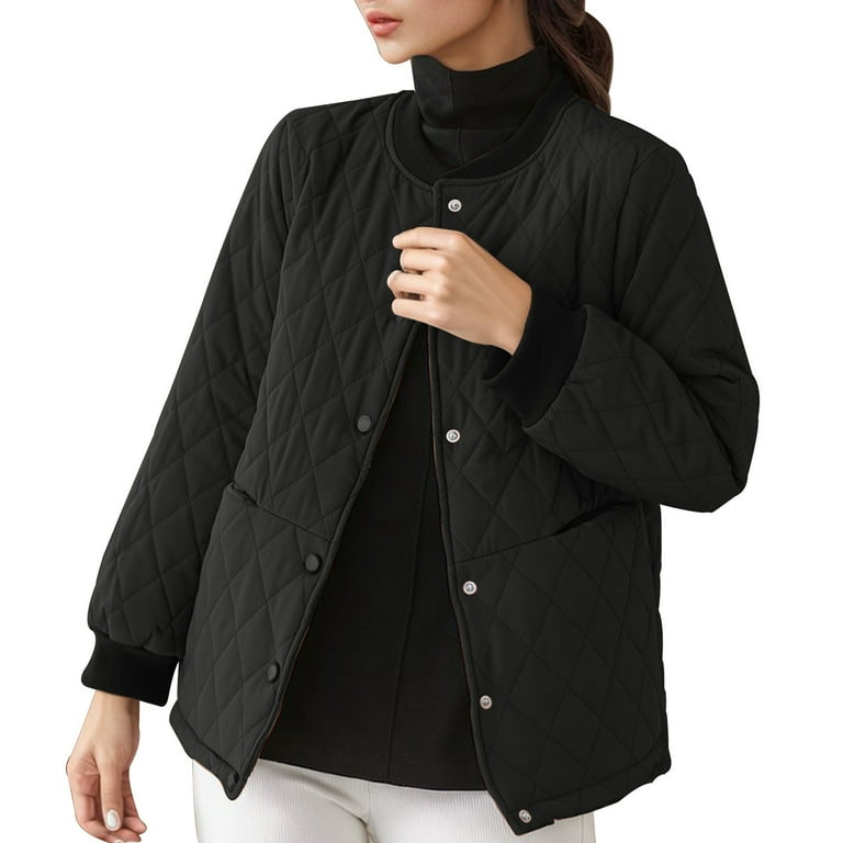 Women s Solid Color Retro Warm Quilted Jacket Thickened Cotton Short Coat For Autumn Walmart
