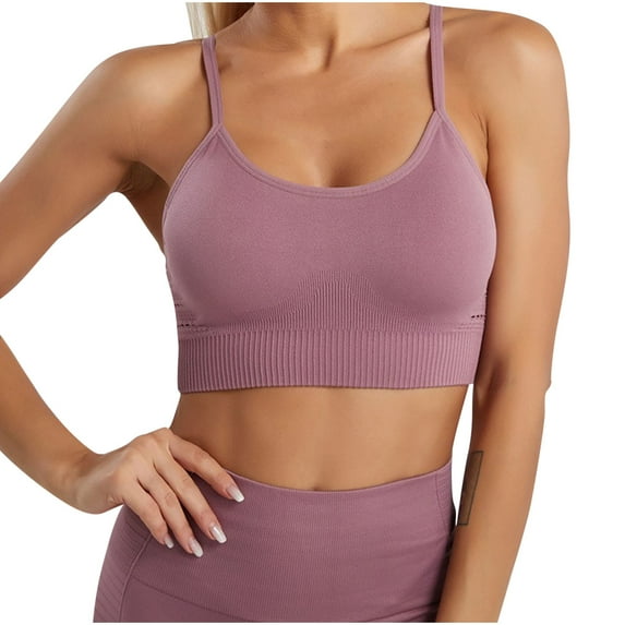 Women's Solid Color Ribbed Camisoles Bra Fashion Sexy Back Yoga Workout Underwear Stretch Spaghetti Straps Bralette