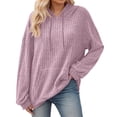 thumbnail image 1 of Women's Solid Color Ribbed Hoodie Sweatshirt, Soft Long Sleeve Pullover Hooded Sweatshirt, Casual Stylish Ribbed Trim Hoodie Sweatshirt, 1 of 5