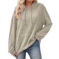 thumbnail image 1 of Women's Solid Color Ribbed Hoodie Sweatshirt, Soft Long Sleeve Pullover Hooded Sweatshirt, Casual Stylish Ribbed Trim Hoodie Sweatshirt, 1 of 5