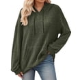thumbnail image 1 of Women's Solid Color Ribbed Hoodie Sweatshirt, Soft Long Sleeve Pullover Hooded Sweatshirt, Casual Stylish Ribbed Trim Hoodie Sweatshirt, 1 of 5