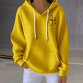 thumbnail image 1 of Women's Solid Color Ribbed Hooded Sweatshirt, Thick Pullover with Adjustable Drawstring and Pockets, Soft Cotton Blend Casual Streetwear for Spring, Autumn and Daily Wear Yellow XL, 1 of 4