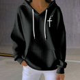 thumbnail image 1 of Women's Solid Color Ribbed Hooded Sweatshirt, Thick Pullover with Adjustable Drawstring and Pockets, Soft Cotton Blend Casual Streetwear for Spring, Autumn and Daily Wear Black XL, 1 of 4
