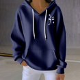 thumbnail image 1 of Women's Solid Color Ribbed Hooded Sweatshirt, Thick Pullover with Adjustable Drawstring and Pockets, Soft Cotton Blend Casual Streetwear for Spring, Autumn and Daily Wear Blue XXL, 1 of 4