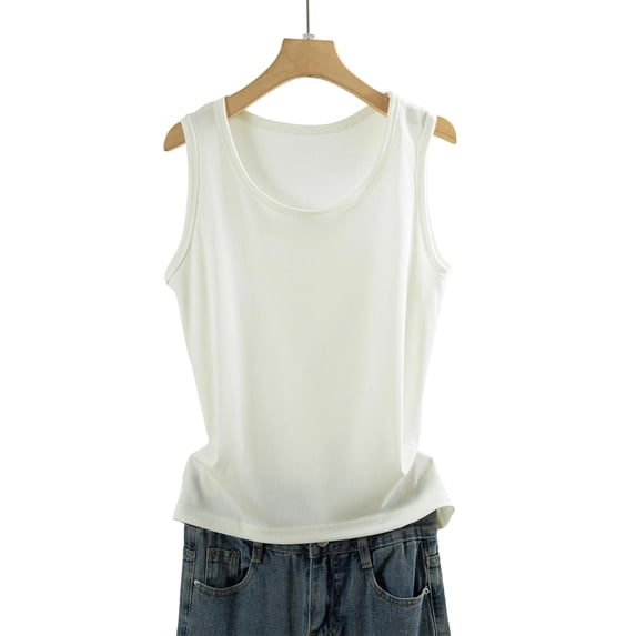 Women's Solid Color Ribbed Knit Tank Tops Casual Basic Crew Neck Sleeveless Top White XXL(XXL)
