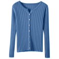 thumbnail image 1 of Women's Solid Color Ribbed Slim Fit Button Front Long Sleeve Knit Cardigan Sweater, Lightweight Rib-Knit Slimming Soft Comfy Versatile Outerwear Top for Casual Daily Wear Sky Blue, 1 of 3