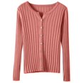 thumbnail image 1 of Women's Solid Color Ribbed Slim Fit Button Front Long Sleeve Knit Cardigan Sweater, Lightweight Rib-Knit Slimming Soft Comfy Versatile Outerwear Top for Casual Daily Wear Rose Gold, 1 of 3