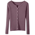 thumbnail image 1 of Women's Solid Color Ribbed Slim Fit Button Front Long Sleeve Knit Cardigan Sweater, Lightweight Rib-Knit Slimming Soft Comfy Versatile Outerwear Top for Casual Daily Wear Light Violet, 1 of 3