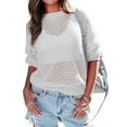 thumbnail image 1 of Women's Solid Color Round Neck Casual Crochet Pullover Sexy Cover Up Lightweight Hollow Long Sleeve Sweater, 1 of 5