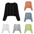 thumbnail image 1 of Women's Solid Color Round Neck Casual Long Sleeve Cropped Sweater Top Fall Jacket Women Warm Designer Sweats Women Ladies Athletic Top Full Zip Hoodie Set Front Zip Athletic Jacket Ladies Zip up, 1 of 5