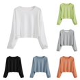 thumbnail image 1 of Women's Solid Color Round Neck Casual Long Sleeve Cropped Sweater Top Fall Jacket Women Warm Designer Sweats Women Ladies Athletic Top Full Zip Hoodie Set Front Zip Athletic Jacket Ladies Zip up, 1 of 5