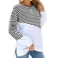 thumbnail image 1 of Women's Solid Color Round Neck Contrast Striped Long Sleeve Sweatshirt Jacket, 1 of 3