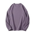 thumbnail image 1 of Women's Solid Color Round Neck Long Sleeve Pullover Sweatshirt, Loose Fit Casual T-Shirt Style Top, Comfortable Everyday Wear for Daily Life, Home, Vacation and Couple Matching Outfits Purple L, 1 of 7