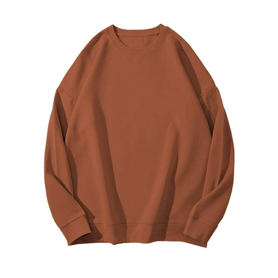 Women's Solid Color Round Neck Long Sleeve Pullover Sweatshirt, Loose Fit Casual T-Shirt Style Top, Comfortable Everyday Wear for Daily Life, Home, Vacation and Couple Matching Outfits Coffee XXL