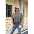 thumbnail image 1 of Women's Solid Color Round Neck Loose Short-Sleeved T-Shirt Top, 1 of 3