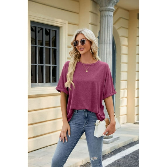 Women's Solid Color Round Neck Loose Short-Sleeved T-Shirt Top