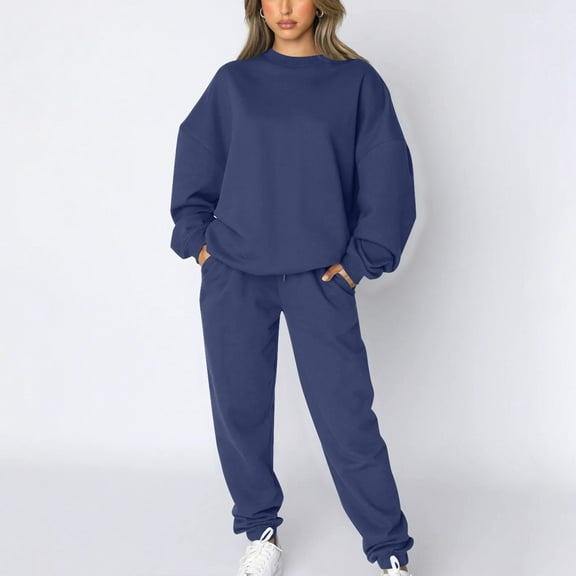 Women's Solid Color Round Neck Pullover Long Sleeve Sweatshirt & Pants Set | Casual Spring/Fall Wear Pant Suit Women Dressy Petite Fall Business Casual Outfits for Women Tuxedo Pants for Women Womens