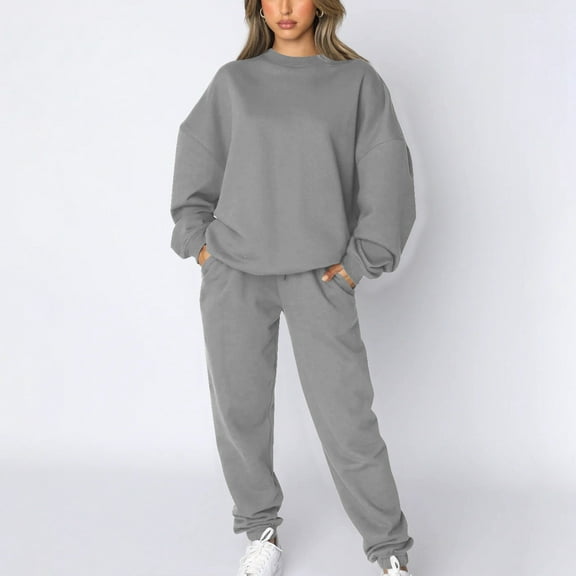 Women's Solid Color Round Neck Pullover Long Sleeve Sweatshirt & Pants Set | Casual Spring/Fall Wear Pant Suit Women Dressy Petite Fall Business Casual Outfits for Women Tuxedo Pants for Women Womens