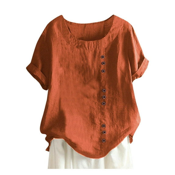 Women's Solid Color Round Neck Raglan Sleeve Hem Slit Loose Short Sleeve Button Decoration Casual Tops T Shirt Spandex T Shirts Womens Turtleneck Shirts Long Sleeve Womens Short Sleeve Athletic
