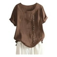 thumbnail image 1 of TYGHBN Women's Solid Color Round Neck Raglan Sleeve Hem Slit Loose Short Sleeve Button Decoration Casual Tops T Shirt Walking T Shirts Women T Shirts Solid Colors Women Hike Long Sleeve Shirt New Day, 1 of 4