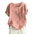 thumbnail image 1 of Women's Solid Color Round Neck Raglan Sleeve Hem Slit Loose Short Sleeve Button Decoration Casual Tops T Shirt Women's Basic Tee Shirt - Soft Cotton Casual Top, 1 of 3