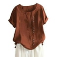 thumbnail image 1 of Women's Solid Color Round Neck Raglan Sleeve T Shirt - Hem Slit Loose Short Sleeve Top, 1 of 3