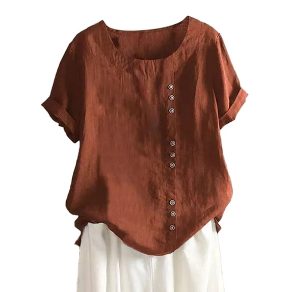 Women's Solid Color Round Neck Raglan Sleeve T Shirt - Hem Slit Loose Short Sleeve Top