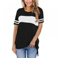thumbnail image 1 of Women's Solid Color Round Neck Short-sleeved Splicing Shutdown T-shirt Top, 1 of 2
