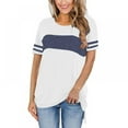 thumbnail image 1 of Women's Solid Color Round Neck Short-sleeved Splicing Shutdown T-shirt Top, 1 of 2