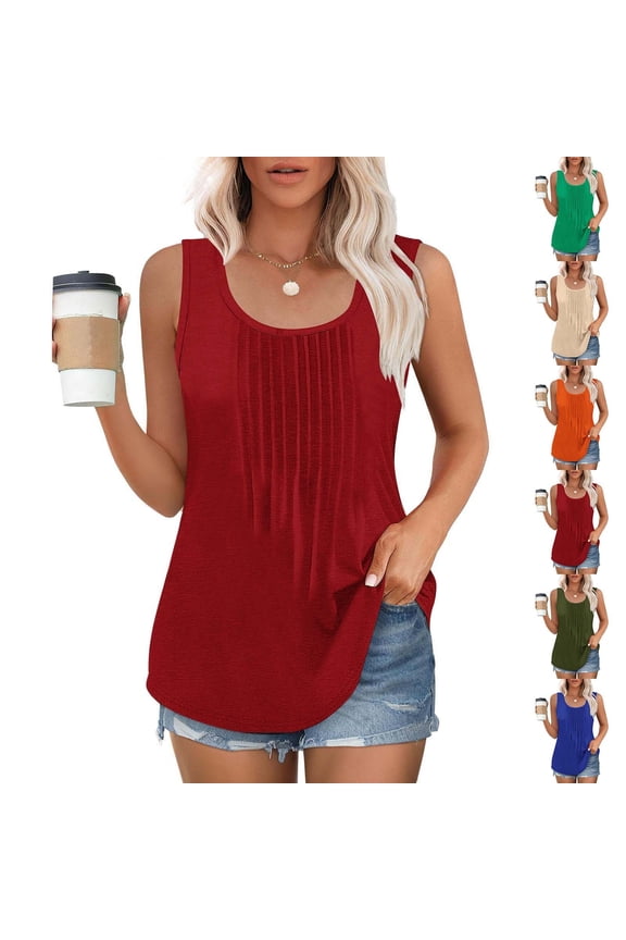 Women's Solid Color Round Neck Sleeveless Casual Tee Tank Top Cami Camisole Loose Fit Soft Basic Essential for Casual Daily Wear Loungewear Vacation Outfits | Aestivo,Green M