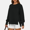 thumbnail image 1 of Women’s Solid Color Round Neck Sweatshirt Long Sleeve Loose Fit Pullover Tops with Split Hem Casual Fall Winter Outfits, 1 of 5
