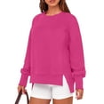 thumbnail image 1 of Women’s Solid Color Round Neck Sweatshirt Long Sleeve Loose Fit Pullover Tops with Split Hem Casual Fall Winter Outfits, 1 of 5