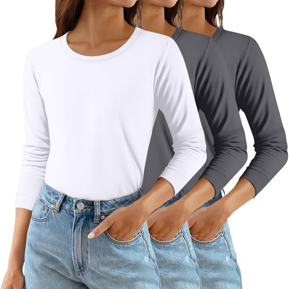 Women's Solid Color Round Neck T-Shirts 3-Pack, Comfortable Basic Layering Tees, Soft Casual Everyday Tops for Women, Essential Wardrobe Staples Black L