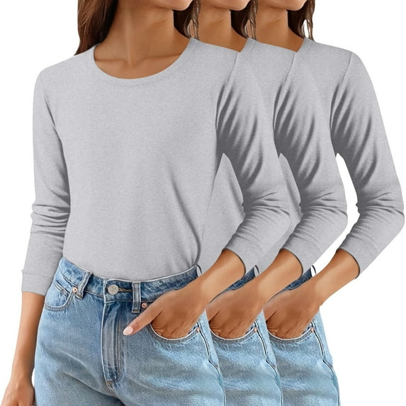 Women's Solid Color Round Neck T-Shirts 3-Pack, Comfortable Basic Layering Tees, Soft Casual Everyday Tops for Women, Essential Wardrobe Staples Dark Purple XL