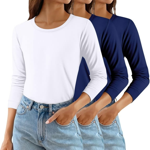 Women's Solid Color Round Neck T-Shirts 3-Pack, Comfortable Basic Layering Tees, Soft Casual Everyday Tops for Women, Essential Wardrobe Staples Grey L