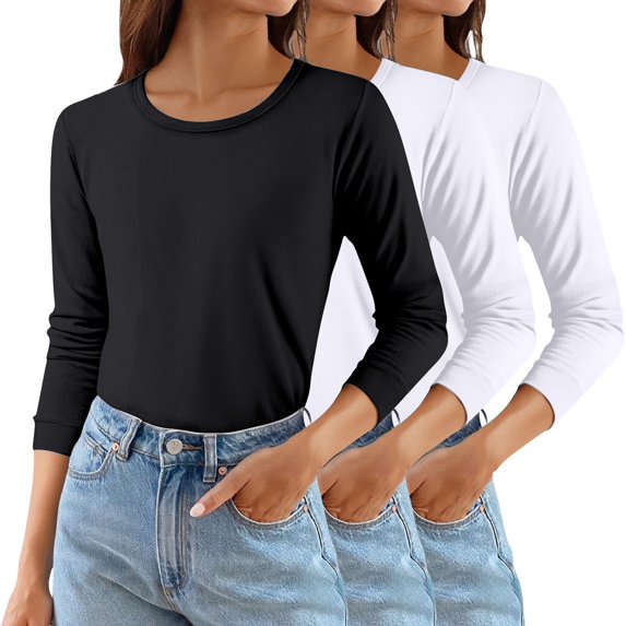 Women's Solid Color Round Neck T-Shirts 3-Pack, Comfortable Basic Layering Tees, Soft Casual Everyday Tops for Women, Essential Wardrobe Staples Hot Pink XL