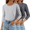 thumbnail image 1 of Women's Solid Color Round Neck T-Shirts 3-Pack, Comfortable Basic Layering Tees, Soft Casual Everyday Tops for Women, Essential Wardrobe Staples Khaki XXL, 1 of 3