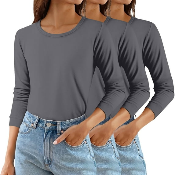 Women's Solid Color Round Neck T-Shirts 3-Pack, Comfortable Basic Layering Tees, Soft Casual Everyday Tops for Women, Essential Wardrobe Staples Light Ashy XL