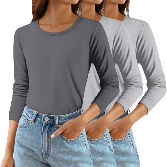 Women's Solid Color Round Neck T-Shirts 3-Pack, Comfortable Basic Layering Tees, Soft Casual Everyday Tops for Women, Essential Wardrobe Staples Purple M