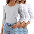 thumbnail image 1 of Women's Solid Color Round Neck T-Shirts 3-Pack, Comfortable Basic Layering Tees, Soft Casual Everyday Tops for Women, Essential Wardrobe Staples Purple XXXL, 1 of 3