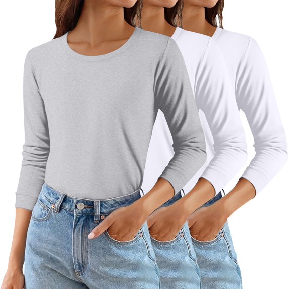 Women's Solid Color Round Neck T-Shirts 3-Pack, Comfortable Basic Layering Tees, Soft Casual Everyday Tops for Women, Essential Wardrobe Staples Purple XXXL