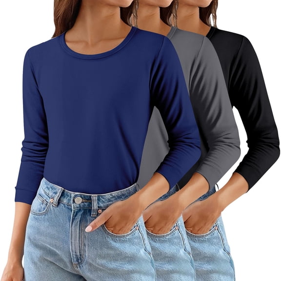 Women's Solid Color Round Neck T-Shirts 3-Pack, Comfortable Basic Layering Tees, Soft Casual Everyday Tops for Women, Essential Wardrobe Staples Rose Gold M