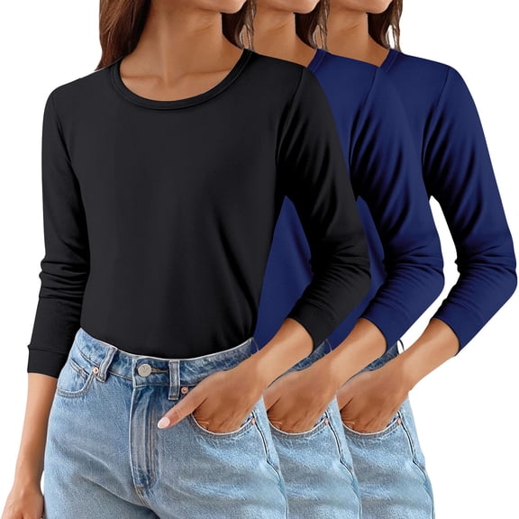 Women's Solid Color Round Neck T-Shirts 3-Pack, Comfortable Basic Layering Tees, Soft Casual Everyday Tops for Women, Essential Wardrobe Staples White M