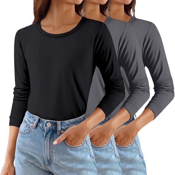 Women's Solid Color Round Neck T-Shirts 3-Pack, Comfortable Basic Layering Tees, Soft Casual Everyday Tops for Women, Essential Wardrobe Staples White XXL