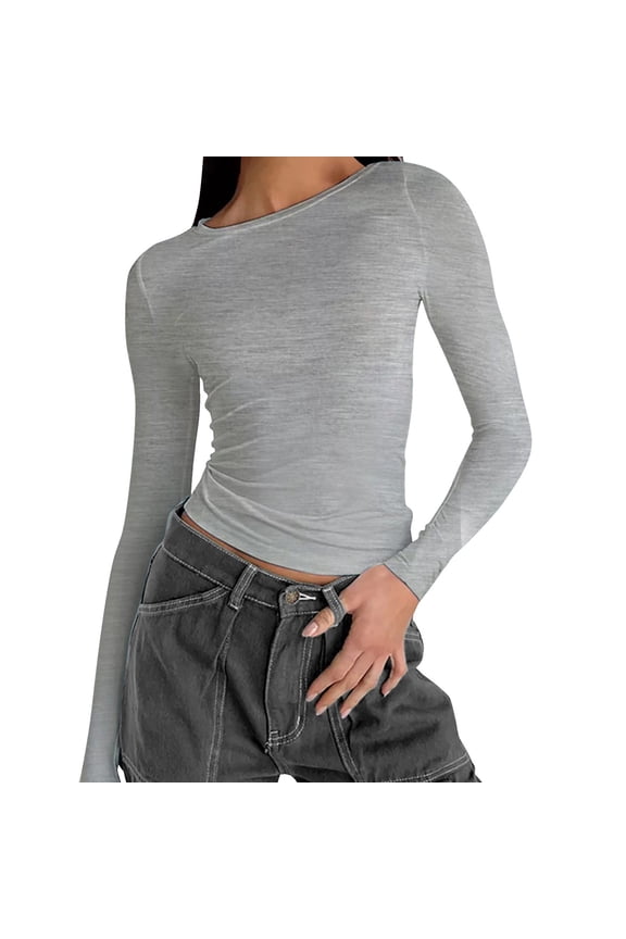 Women's Solid Color Rround Neck T Shirt Hot Girl Slim Long Sleeve Shirt Top Blouse Ladies Long Sleeve Shirts Long Sleeve Layering Tops for Women Women Tees And Tops Long Sleeve Shirt Women Solid