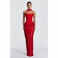 thumbnail image 1 of Women's Solid Color Ruched Waist Sexy Strapless Satin Bodycon Maxi Dress, Formal Evening Gown with Tie Back for Party Wedding Cocktail Prom, 1 of 5