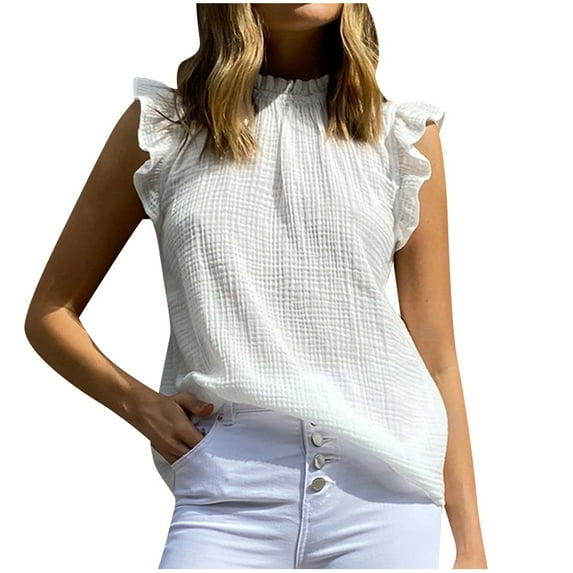 Women's Solid Color Ruffle Sleeveless Turtleneck Vest, Casual Loose Fit Tank Top for Summer, Comfortable and Stylish Blouse for Daily Wear, Relaxed Fit for Casual Outings and Layering